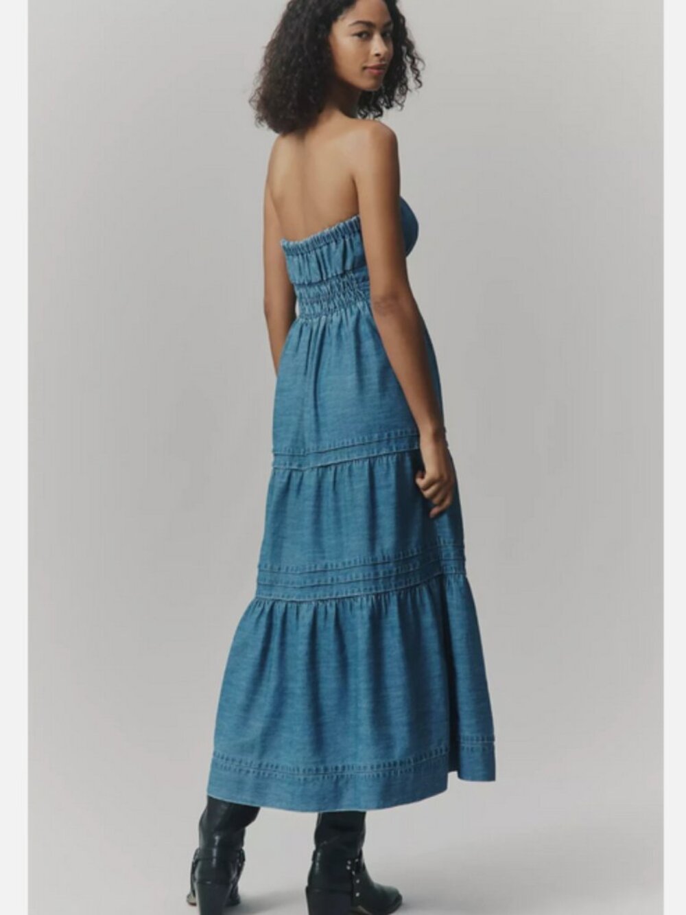 Anthropologie The Somerset Strapless Denim Maxi Dress Vintage Wash Blue L NWT - Picture 3 of 5